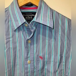 Abercrombie & Fitch Men’s Pink Blue striped Muscle Button Down size small y2k